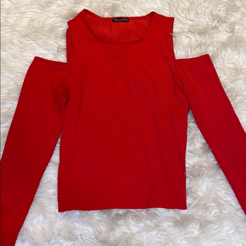 ZARA Cold-Shoulder Rib-Knit tee
